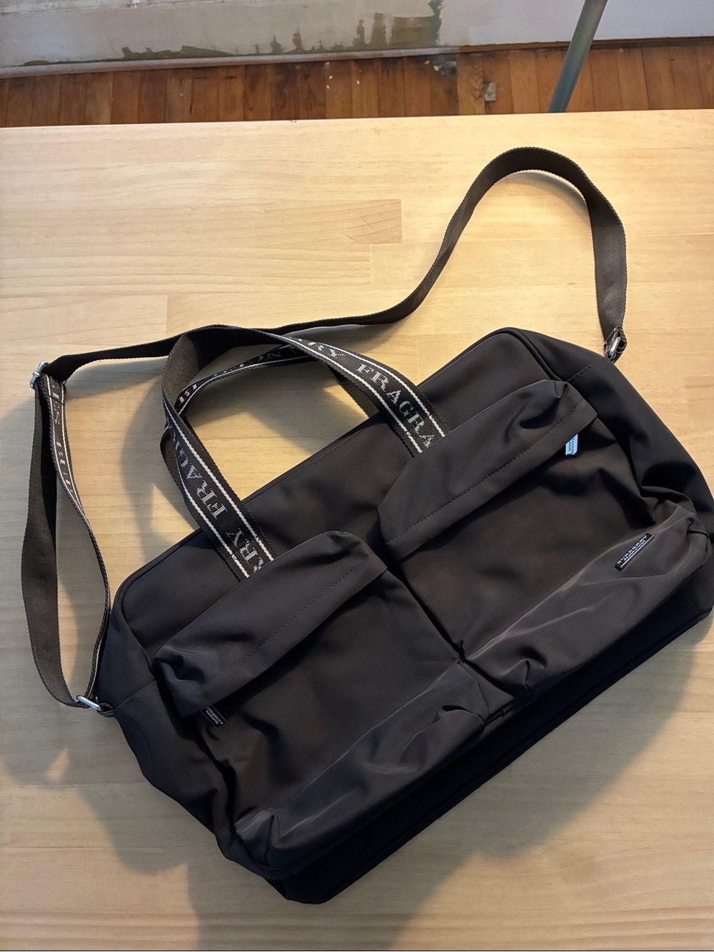 Burberry Fragrances Black Nylon Travel Shoulder Bag with Logo Webbing